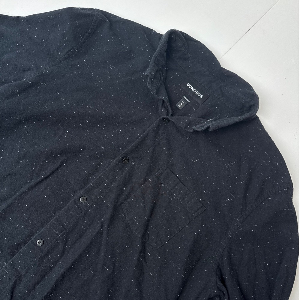 Bonobos Mens XL Short Standard Fit Black Speckled Cotton Flannel Button Down